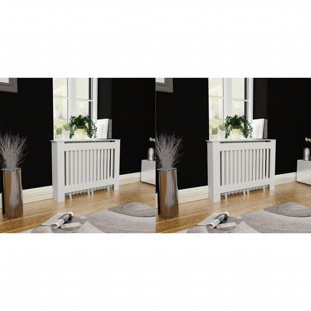 vidaXL Radiator Cover 2 pcs White Engineered Wood 112 cm