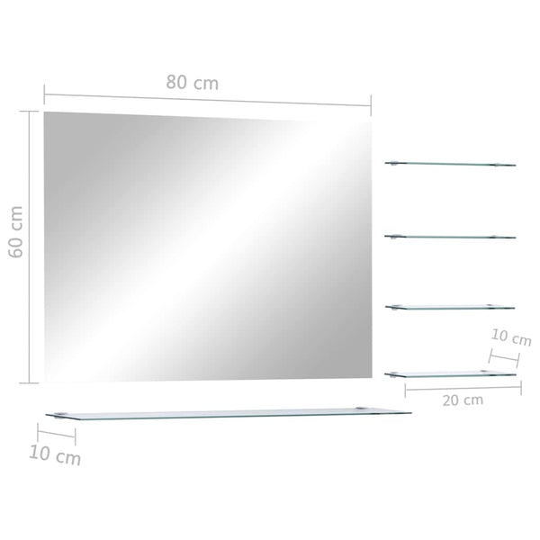 vidaXL Wall Mirror with 5 Shelves Silver 80x60 cm