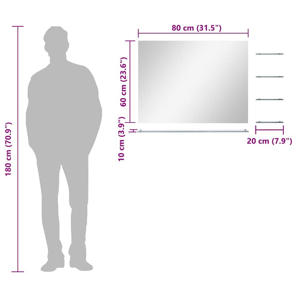 vidaXL Wall Mirror with 5 Shelves Silver 80x60 cm
