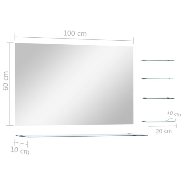 vidaXL Wall Mirror with 5 Shelves Silver 100x60 cm