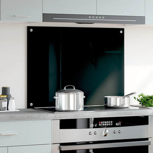 vidaXL Black Kitchen Splashback 80x60 cm Tempered Glass