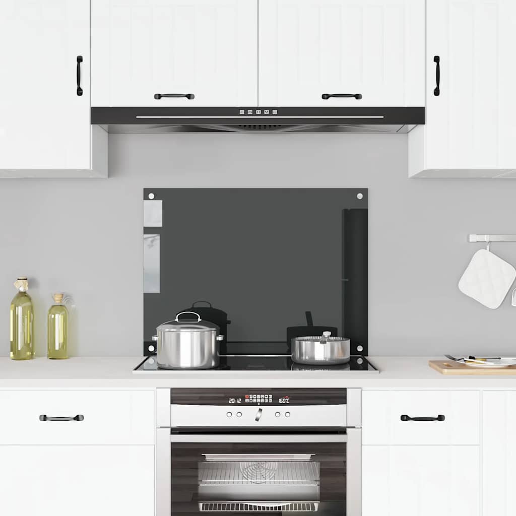 vidaXL Black Kitchen Splashback 80x60 cm Tempered Glass