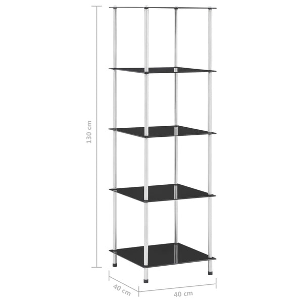 vidaXL 5-Tier Black Shelf 40x40x130 cm Tempered Glass
