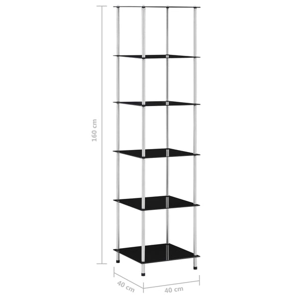 vidaXL 6-Tier Shelving Unit Black 40x40x160 cm Tempered Glass