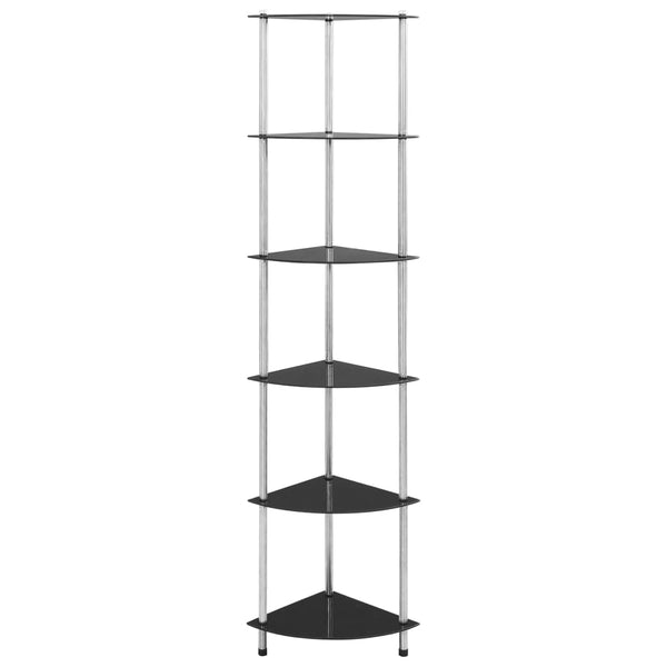 vidaXL Shelf with 6 Shelves Black 30x30x160 cm Tempered Glass