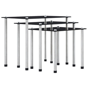 vidaXL Nesting Tables 3 pcs. Black Tempered Glass