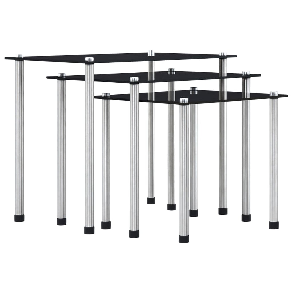 vidaXL Nesting Tables 3 pcs. Black Tempered Glass