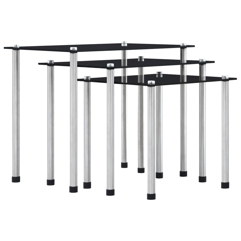 vidaXL Nesting Tables 3 pcs. Black Tempered Glass