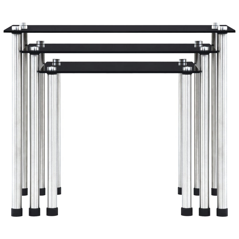 vidaXL Nesting Tables 3 pcs. Black Tempered Glass