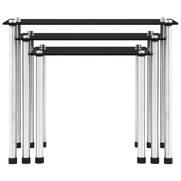 vidaXL Nesting Tables 3 pcs. Black Tempered Glass