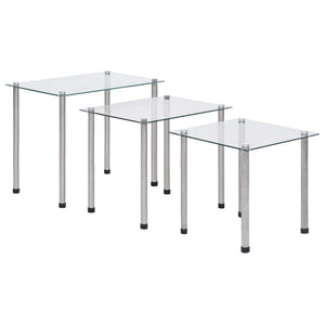 vidaXL Nesting Tables 3-piece Transparent Tempered Glass
