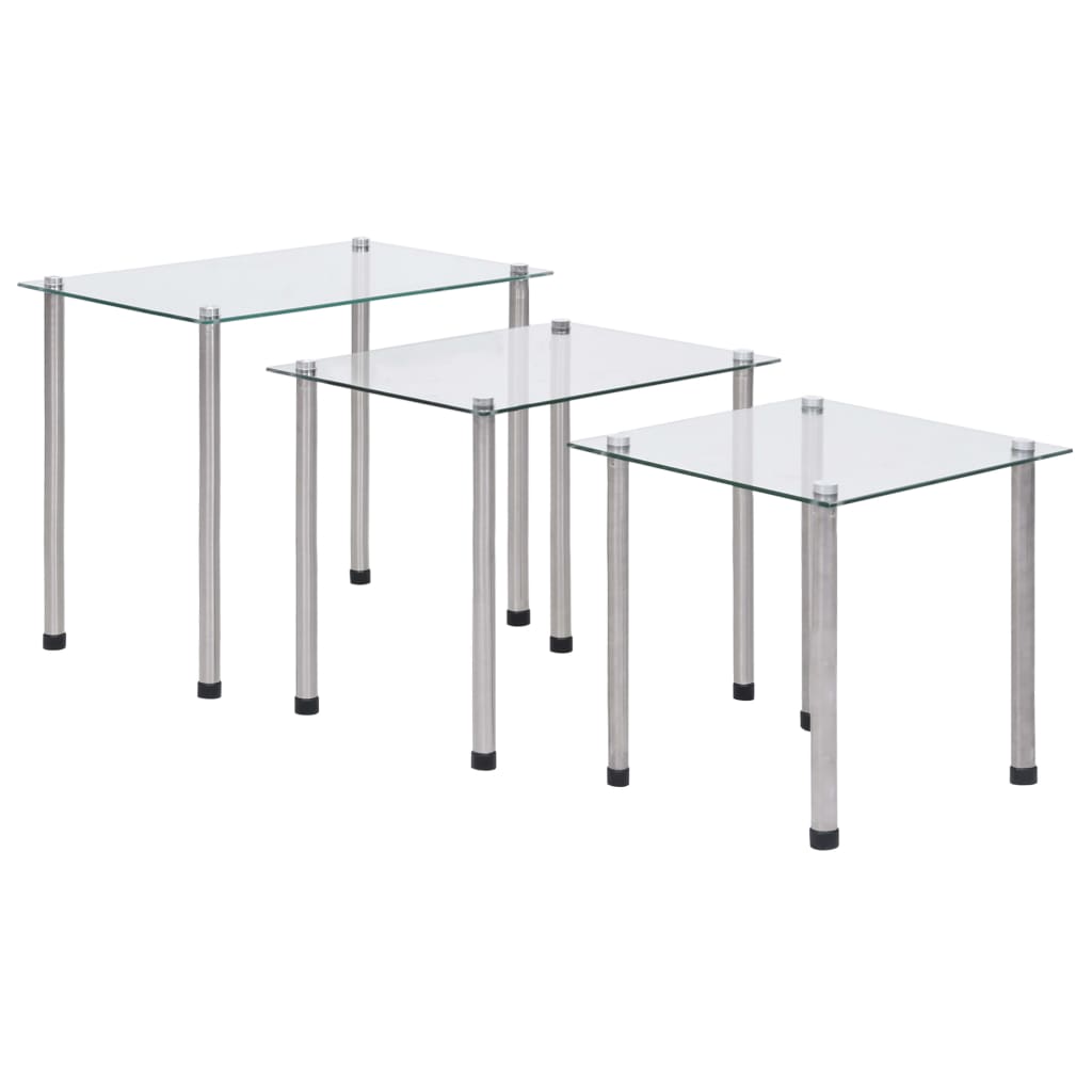 vidaXL Nesting Tables 3-piece Transparent Tempered Glass
