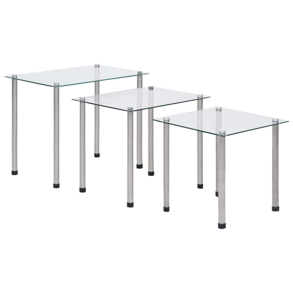 vidaXL Nesting Tables 3-piece Transparent Tempered Glass