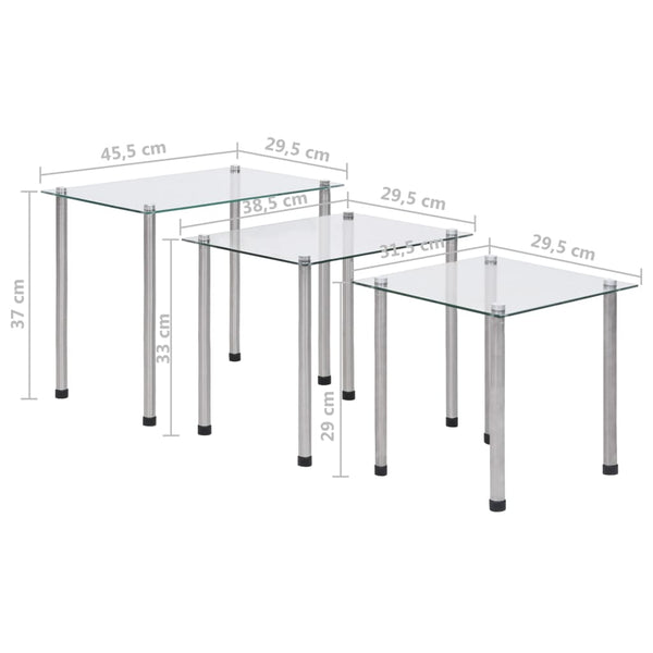 vidaXL Nesting Tables 3-piece Transparent Tempered Glass