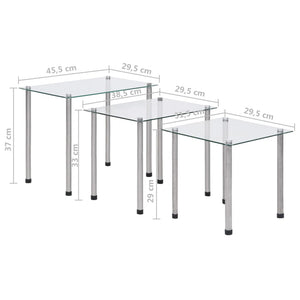 vidaXL Nesting Tables 3-piece Transparent Tempered Glass