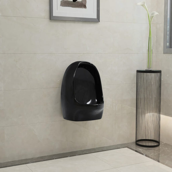 vidaXL Wall-Mounted Urinal with Flush Valve Ceramic Black
