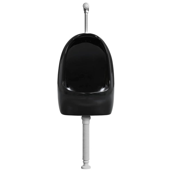 vidaXL Wall-Mounted Urinal with Flush Valve Ceramic Black