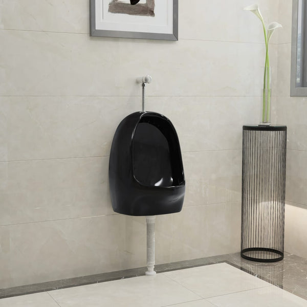 vidaXL Wall-Mounted Urinal with Flush Valve Ceramic Black