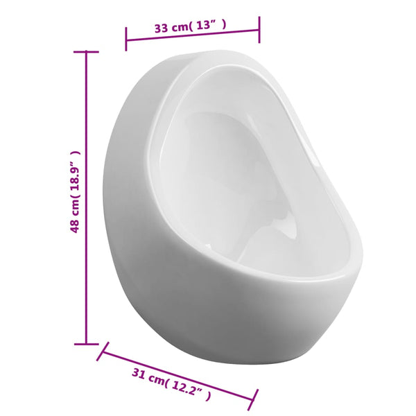 vidaXL Wall-Mounted Urinal with Flush Valve Ceramic White