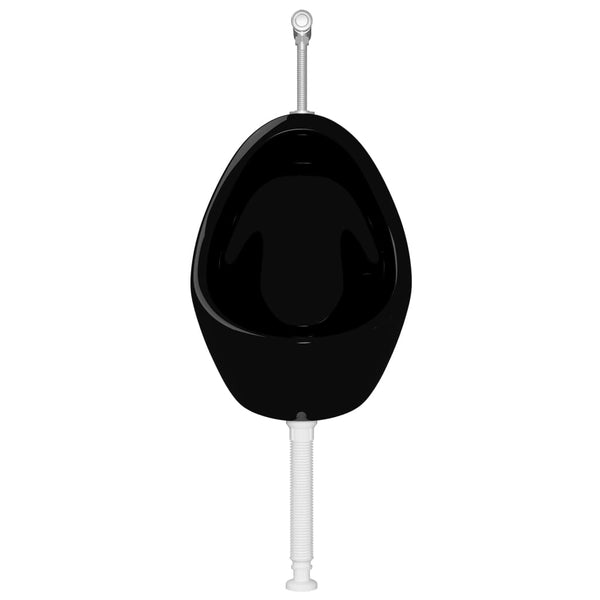 vidaXL Wall-Mounted Urinal with Flush Valve Ceramic Black