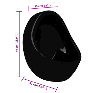 vidaXL Wall-Mounted Urinal with Flush Valve Ceramic Black