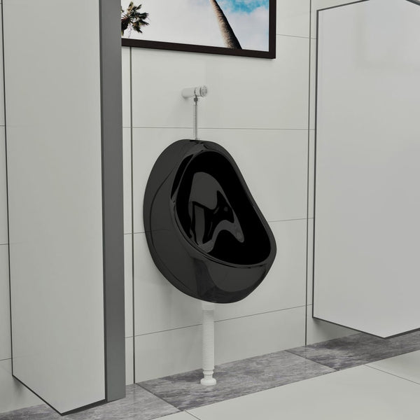 vidaXL Wall-Mounted Urinal with Flush Valve Ceramic Black