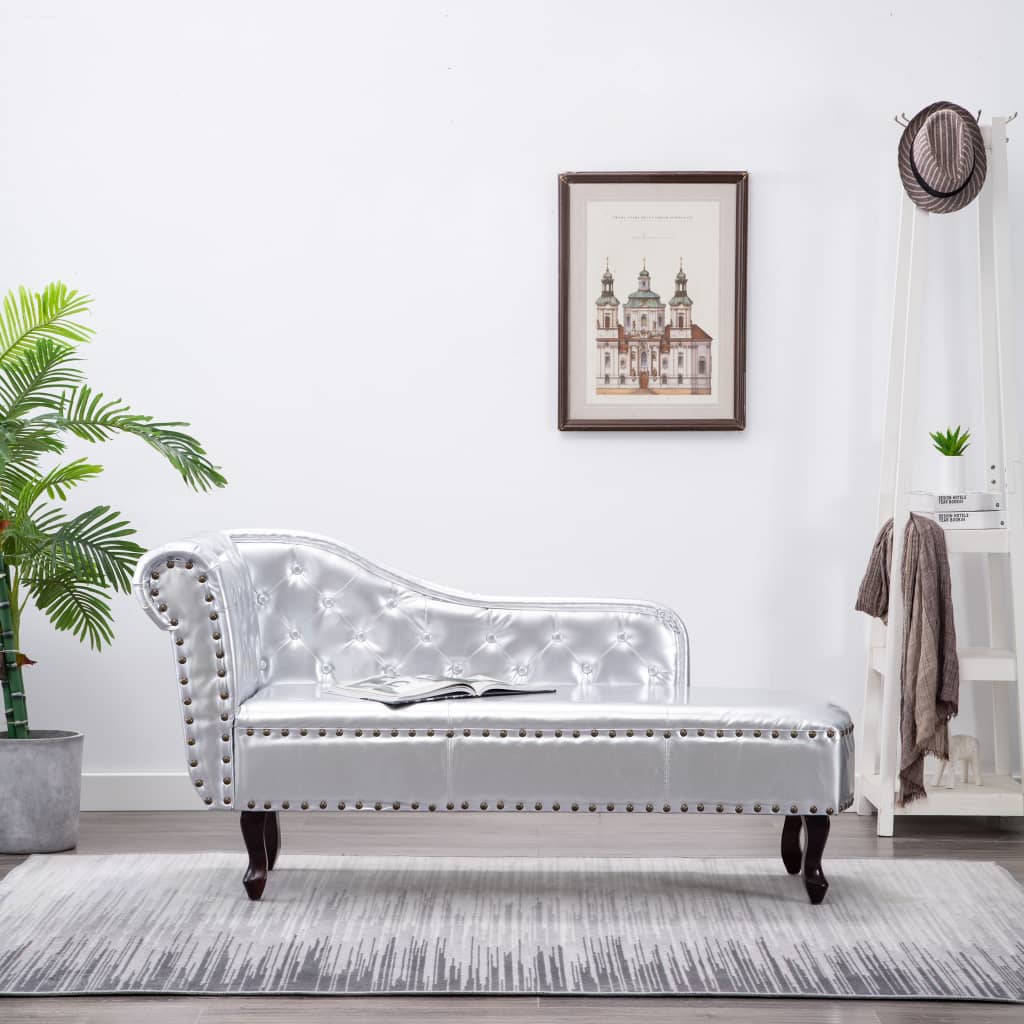 Silberne Kunstleder Chaiselongue