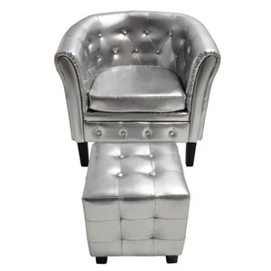 Sessel mit Hocker Silber Kunstleder