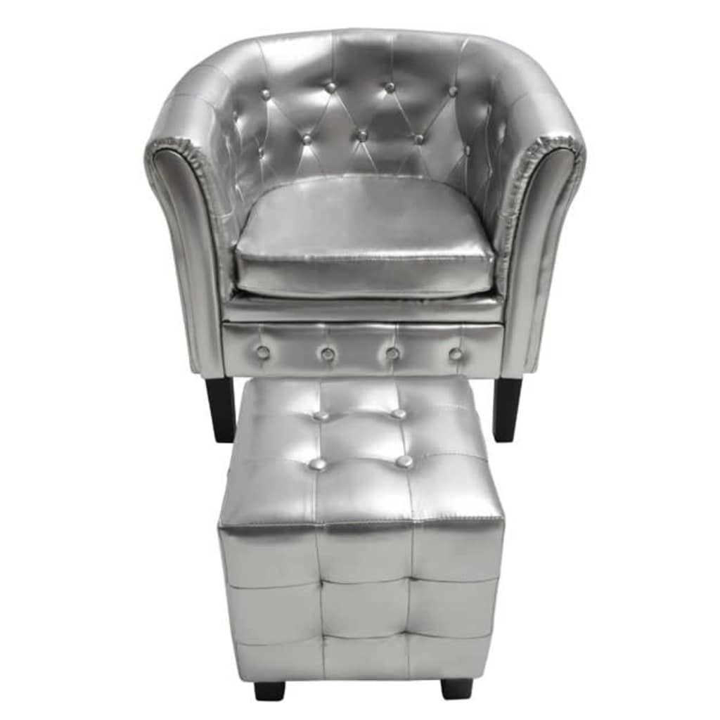 Sessel mit Hocker Silber Kunstleder