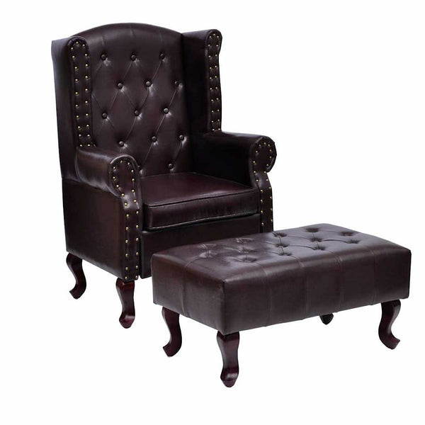 Sessel mit Hocker Dunkelbraun Kunstleder