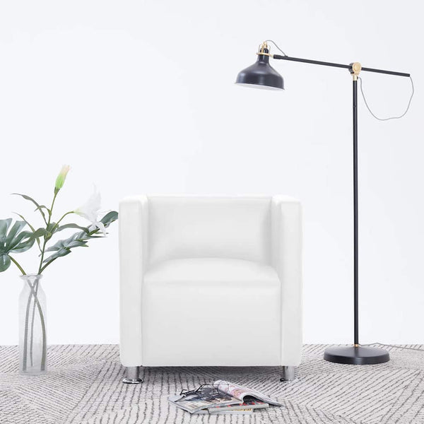vidaXL Cube Armchair White Faux Leather