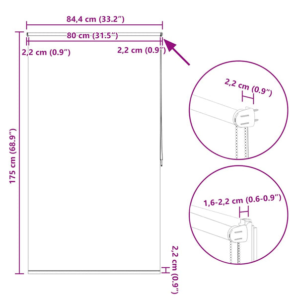 vidaXL Blackout Roller Blind 84.4 x 175 cm, Fabric width 80 cm, Beige