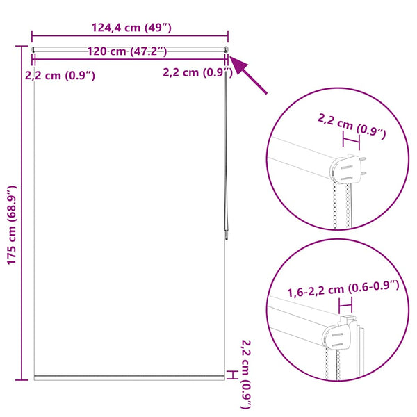 vidaXL Blackout Roller Blind 124.4 x 175 cm, Fabric Width 120 cm, Beige