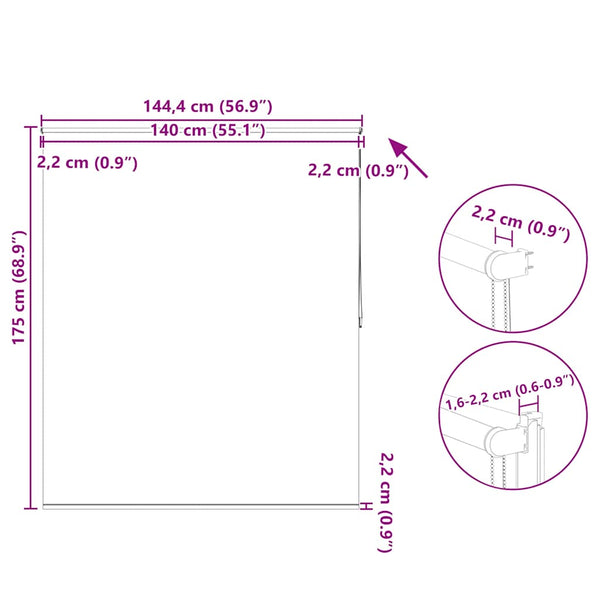 vidaXL Blackout Roller Blind 144.4 x 175 cm, fabric width 140 cm, beige