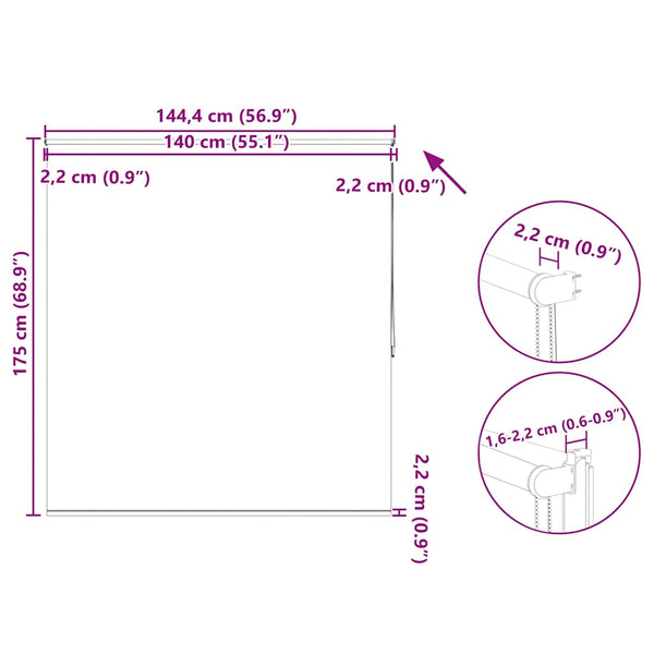 vidaXL Blackout Roller Blind 144.4 x 175 cm, fabric width 140 cm, grey