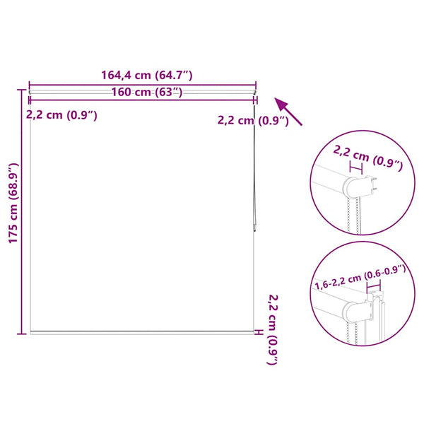 vidaXL Blackout Blind 164.4 x 175 cm, Fabric Width 160 cm, Beige