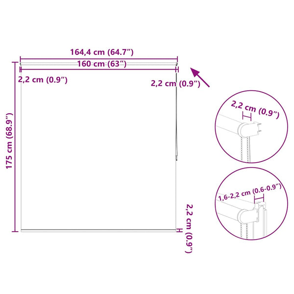 vidaXL Blackout Roller Blind 164.4 x 175 cm, Fabric Width 160 cm, Black