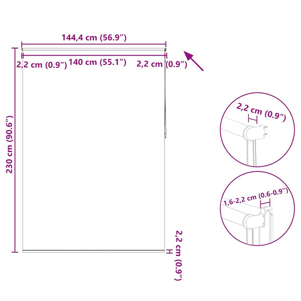 vidaXL Blackout Blind 144.4 x 230 cm, Fabric Width 140 cm, Off-White