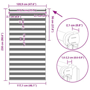 vidaXL Day and Night Blind 120.9 x 230 cm, fabric width 116.7 cm, grey