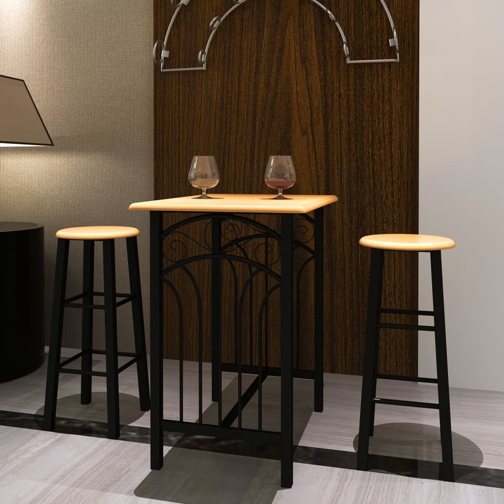 vidaXL Breakfast Bar Light Brown Wood Black Steel
