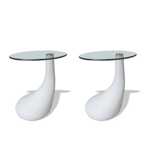 vidaXL Coffee Tables 2 pcs. with Round Glass Top High Gloss White