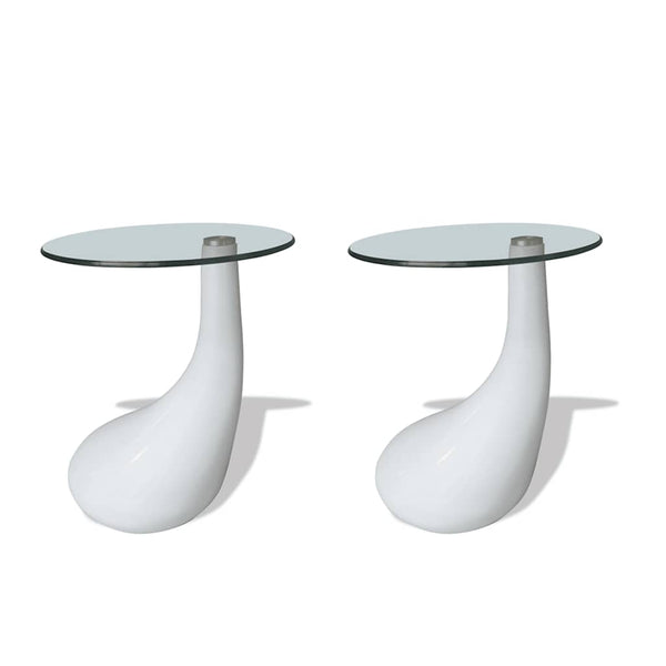 vidaXL Coffee Tables 2 pcs. with Round Glass Top High Gloss White
