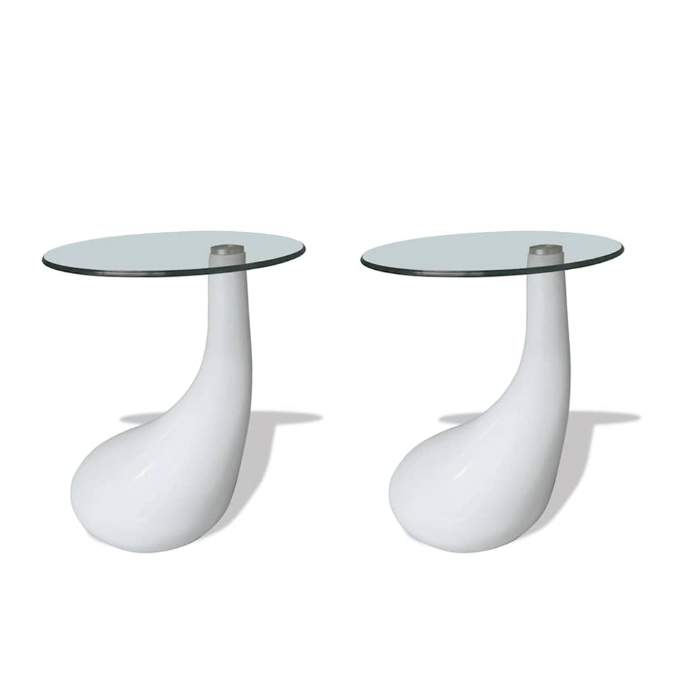 vidaXL Coffee Tables 2 pcs. with Round Glass Top High Gloss White