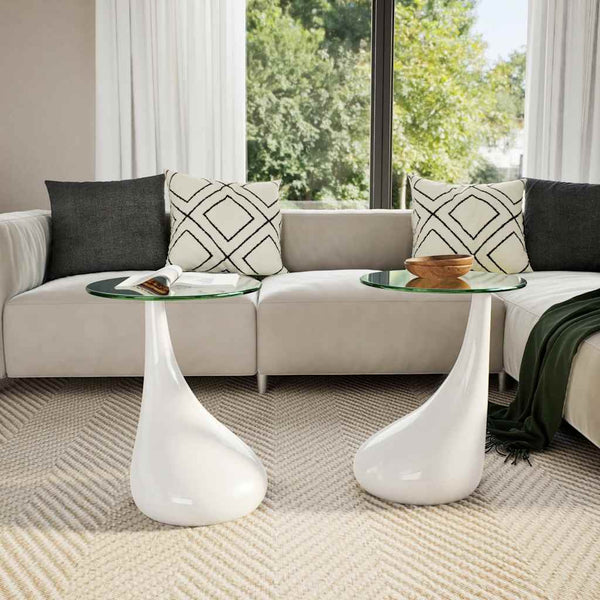 vidaXL Coffee Tables 2 pcs. with Round Glass Top High Gloss White