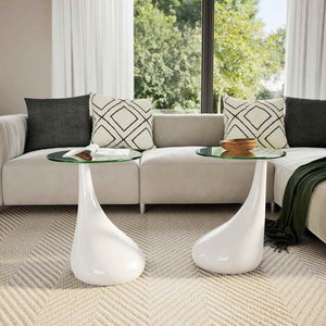 vidaXL Coffee Tables 2 pcs. with Round Glass Top High Gloss White