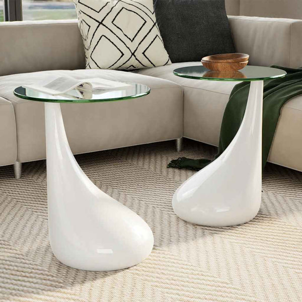 vidaXL Coffee Tables 2 pcs. with Round Glass Top High Gloss White