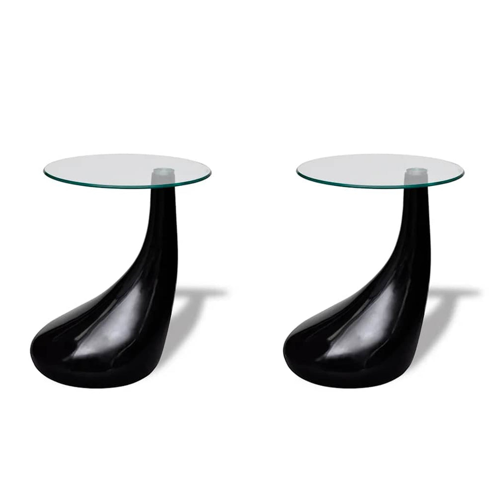 vidaXL Coffee Tables 2 pcs. with Round Glass Top High Gloss Black