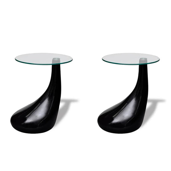 vidaXL Coffee Tables 2 pcs. with Round Glass Top High Gloss Black