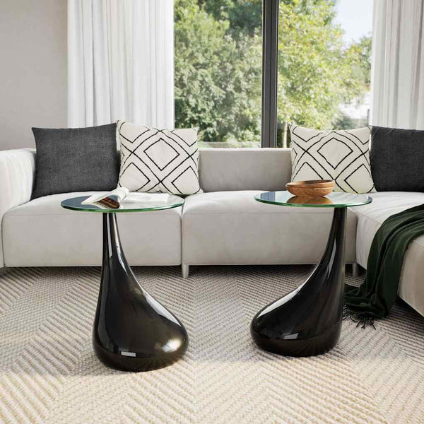 vidaXL Coffee Tables 2 pcs. with Round Glass Top High Gloss Black