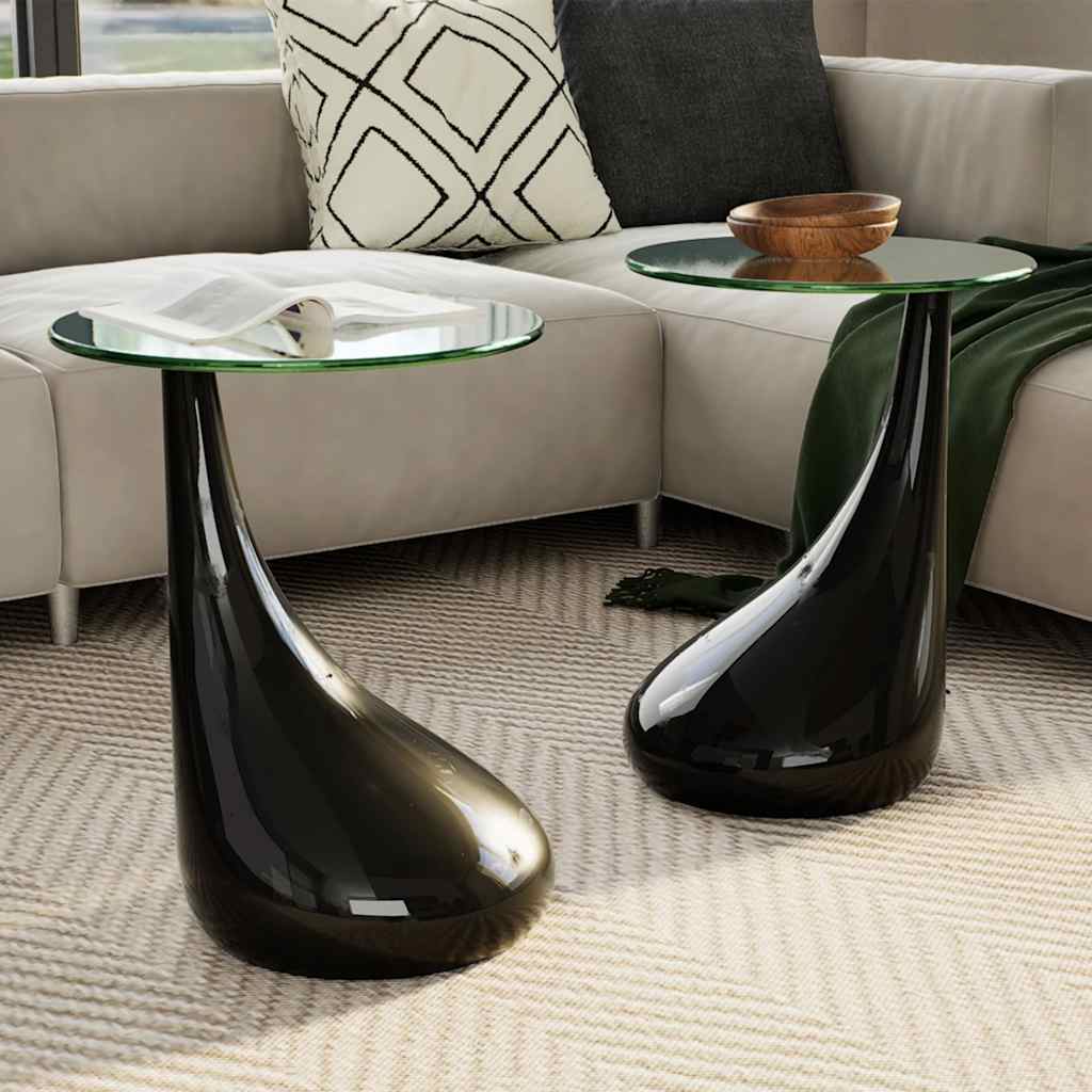 vidaXL Coffee Tables 2 pcs. with Round Glass Top High Gloss Black